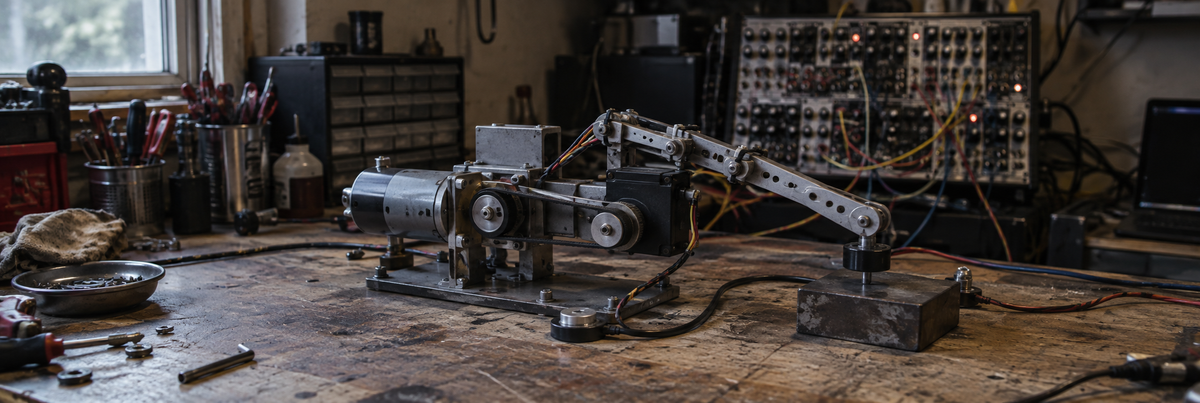 Illustrative recording setup with servo motors and a small mechanical assembly