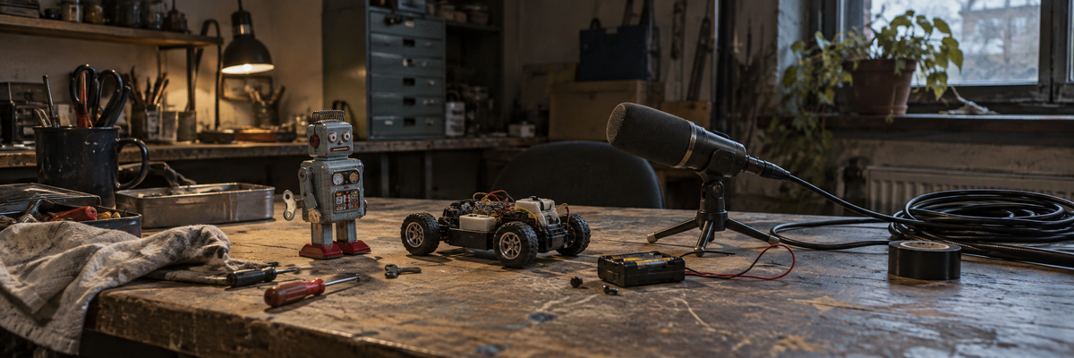 Illustrative Foley recording setup with mechanical toys