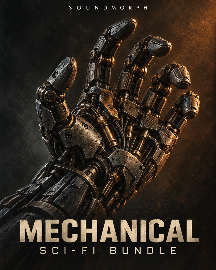 Mechanical Sci-Fi Bundle — SoundMorph mechanical sound bundle, featuring an articulated robotic hand with exposed mechanisms