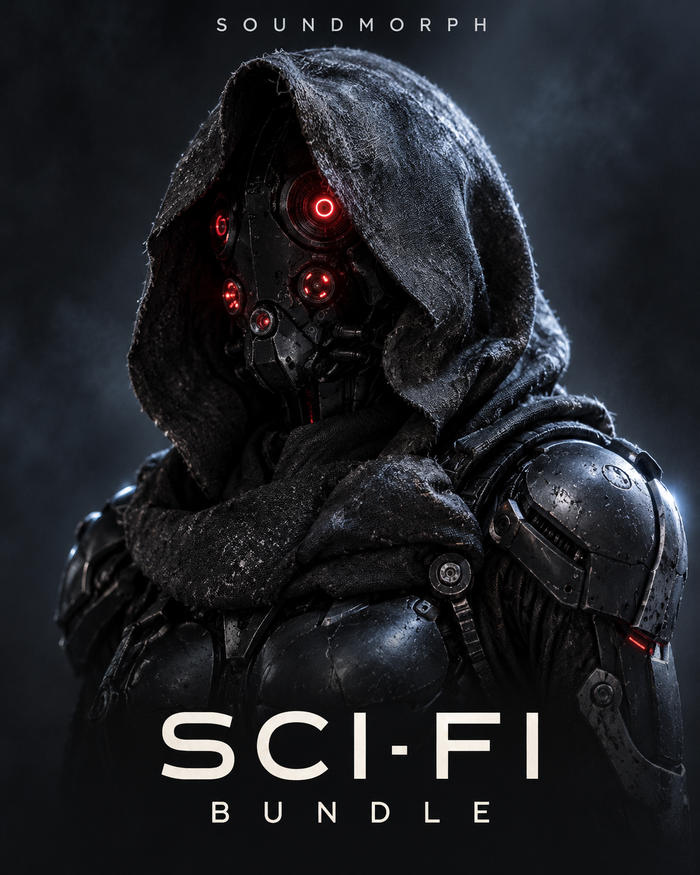 Sci-Fi Bundle — SoundMorph sci-fi sound library bundle, featuring a hooded robot with red optics